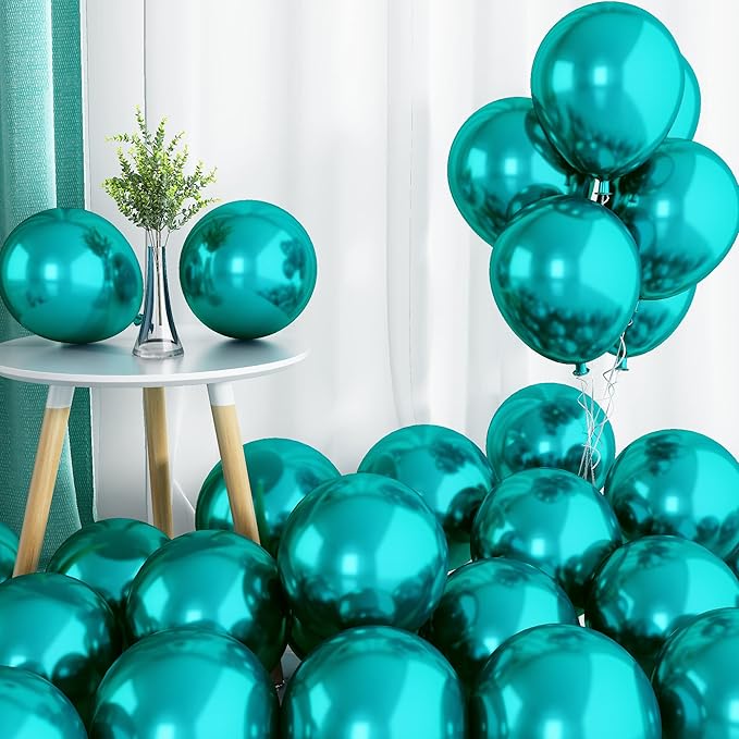 Metallic Teal Balloons, 50 PCS Double Stuffed Chrome Turquoise Balloons, Shiny Thick Dark Teal Blue Balloon Latex Helium Balloon for Christmas Birthday Wedding Graduation Party Decorations Supplies