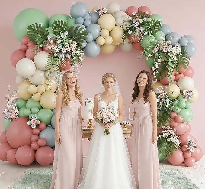 Dusty Pink Green Yellow Blue Balloon Arch Kit, Pastel Yellow Pink Dusty Blue Sage Green Ivory White Garland Balloon for Boho Baby Shower Flower Fairy Wedding Birthday Party Easter Decorations