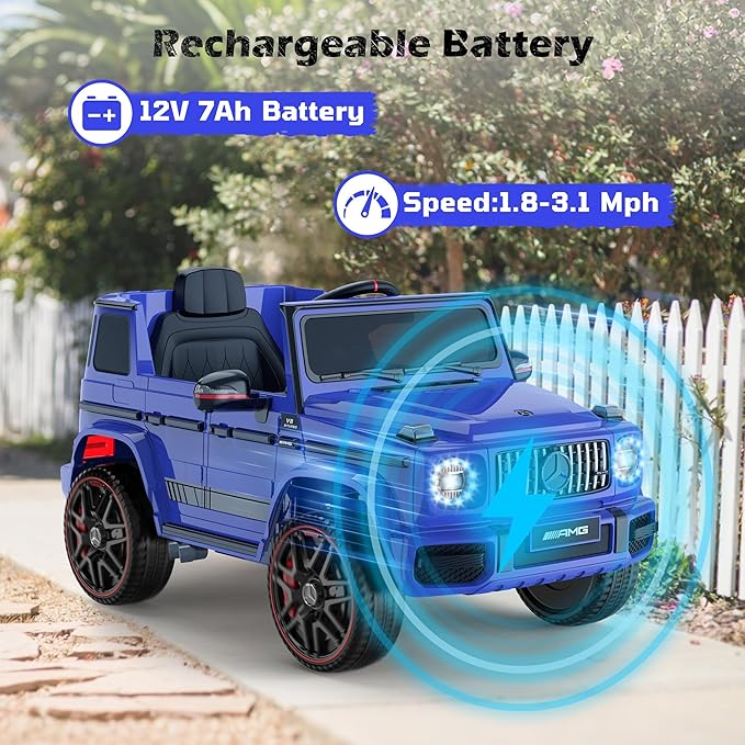 ANPABO Licensed Mercedes-Benz G63 Car for Kids, 12V Ride on Car w/Parent Remote Control, LED Headlights, Music Player/Bluetooth & Horn, Soft Start, Low Battery Prompt, Kids Electric Car, Blue