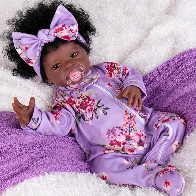 Aori Black Reborn Baby Dolls Girl - Realistic Baby Dolls Black American That Look Real 20 inches, Lifelike Black Baby Doll Soft Vinyl with Weighted Cloth Body, Set for Kids 3+, New-Parents, Elderly