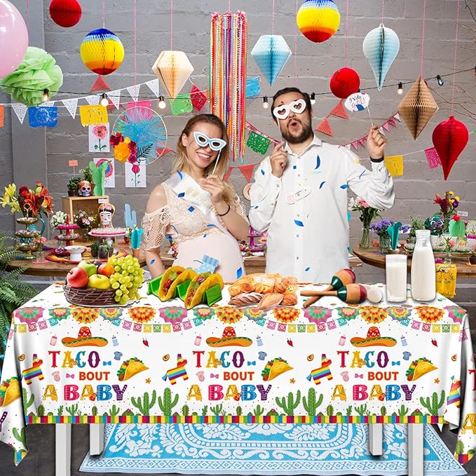 GREHUMOR Taco Bout a Baby Gender Reveal Tablecloth 3Pcs Gender Reveal Party Decorations Cactus Cowboy Hat Mexican Theme Plastic Disposable Table Cover Gender Reveal Supplies