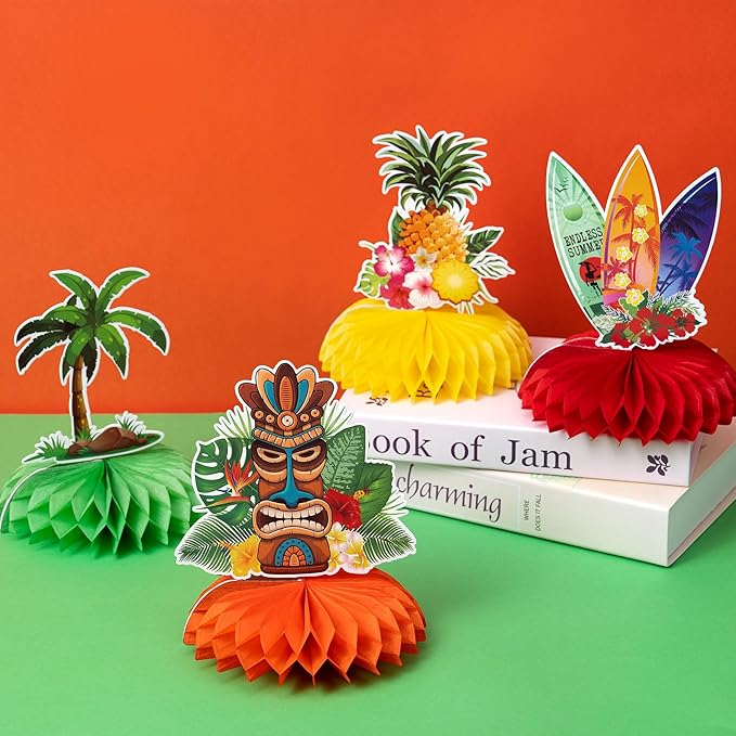101PCS Hawaiian Themed Party Decorations Set, Tropical Beach Aloha Summer Party Supplies, Including Backdrop, Table Skirt, Honeycomb Centerpieces, Balloons for Luau, Tiki Birthday Party