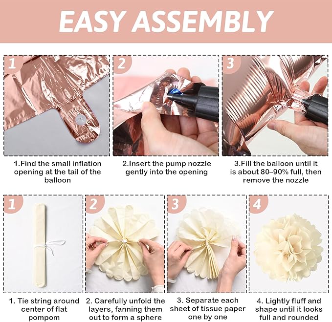 Pink Baby Shower Decorations for Girl, Boho Dusty Blush Pink Rose Gold Beige White Latex Balloons Welcome Baby Banner Its A Girl Cake Topper Pom Poms Fringe Curtain for Girls Birthday Party Decoration