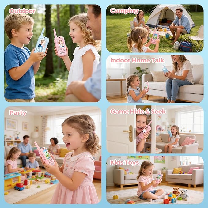 Video Walkie Talkies for Kids,2 Pack-Kids Video Call Device with HD Camera,Filters,Emojis,Voice Changer & Voice Message,Auto Pairing, Durable for Indoor & Backyard Use