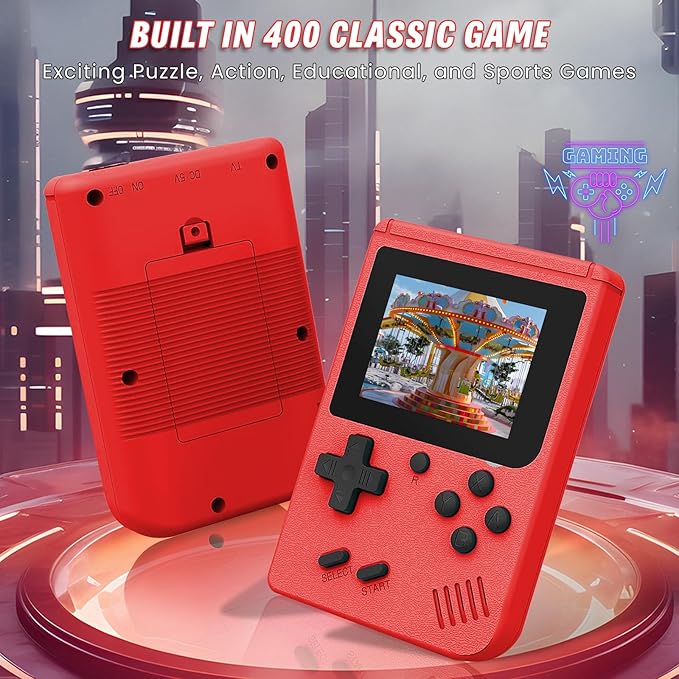 Retro Handheld Games Console Built-in 400 Video Games, Portable Handheld Emulator with 3.0" HD Screen and Rechargeable Battery, Support Connection to TV and 2 Players, Gifts for Boys and Girls (Red)