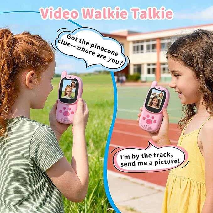 Video Walkie Talkies for Kids, Handheld 2 Pack Rechargeable Video Intercom Kids Walkies Talkies, Indoor Outdoor Toys for Family Games, Outside, Camping, Hiking for Boys Girls Ages 3-12 (Pink+Pink)
