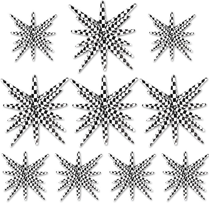 10 Pcs Star Balloons Explosion Balloon Foil Cone Balloons Magic for Birthday Wedding Anniversary Party Backdrops Decorations Supplies, 6 Pcs 22Inch and 4 Pcs 27Inch (Black and White)