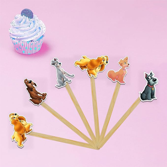 Lady and the Trmp Cupcake Topper – Romantic Dog Theme Cupcake Topper for Birthday Celebrations and Special Occasions, Elegant Puppy Style Decorative Cake Topper for Dessert Tables and Party Displays