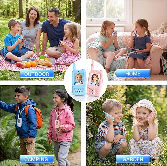 Video Walkie Talkies for Kids, 2 Pack HD Screen Walkie-Talkies for Ages 3–12 with 4 Voice Effects, Long Range, Indoor & Outdoor Toys for Camping, Hiking, Family Games, Great Birthday