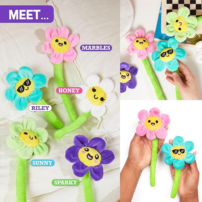 Emotional Support Flowers by Relatable, Easter Plush Cuddly Stuffed Animals and Toys, Cute Easter Basket Stuffers, Non Candy Easter Gift Basket Ideas, Includes 5 Plushies with Carrying Basket