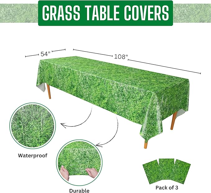 Blue Orchards Grass Table Covers (Pack of 3) - 54"x108" XL - Jungle Party Supplies, Woodland Birthday, Safari Table Covers, Jungle Tablecover, Dinosaur, Grass Tablecloth, Baby Shower