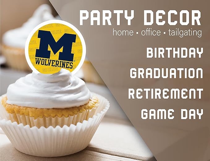 University of Michigan Cupcake Topper Party Supplies for U of M Football, Birthday, Graduation Party Decorations (24 Pieces) (Michigan Wolverines)