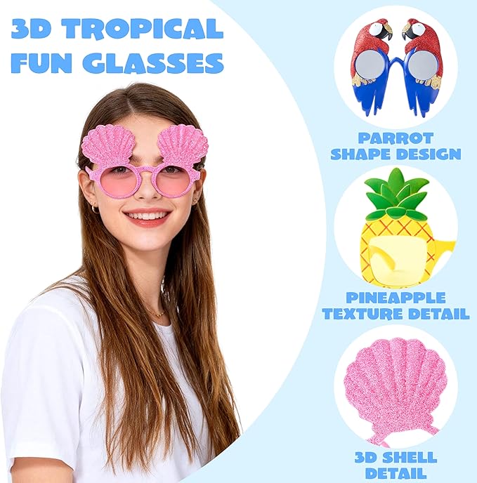 JOYIN 12 Pcs Hawaiian Luau Party Sunglasses, Summer Pool Party Decorations, Tropical Glasses for Girls Hawaiian Outfit, Cool Party Favors & Theme Supplies