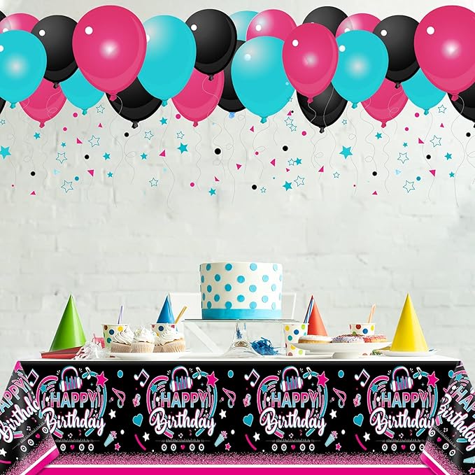 3 Pieces Music Party Tablecloth Happy Birthday Table Cover Decoration Music Note Social Media Themed Party Supplies Favor Disposable Plastic Tablecloth