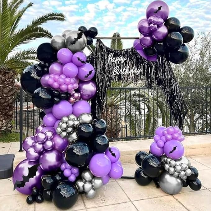 Purple and Black Balloons, 12 Inch Metallic Purple Dark Purple Black Balloons with Purple Confetti Latex Balloons for Halloween Birthday Wedding Graduations Balloons Party Decorations