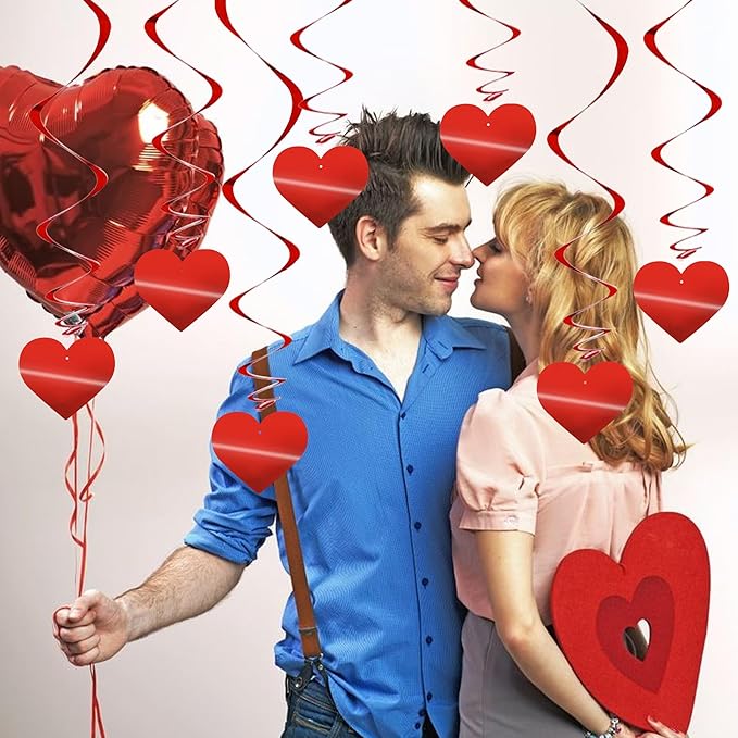 BEISHIDA Happy Valentine's Day Hanging Swirls Valentine's Decorations Red Heart Hanging Ornament Decoration Wedding Anniversary Engagement Proposal Party Supplies Romantic Party Decorations Pack of 15