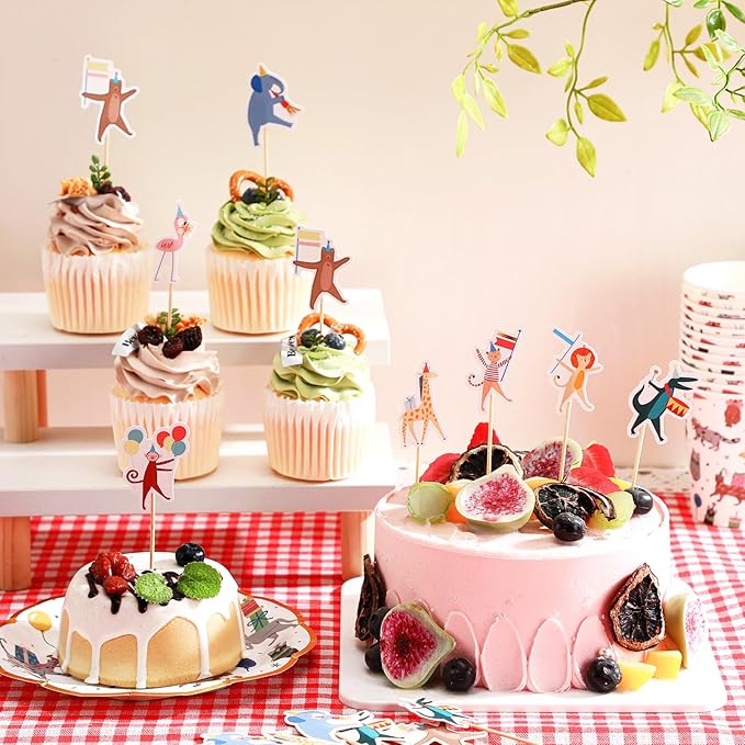24 Pcs Animal Parade Cupcake Toppers Safari Cupcake Picks Woodland Jungle Cake Decorations for Jungle Theme Baby Shower Zoo Wild Animal Birthday Party Supplies