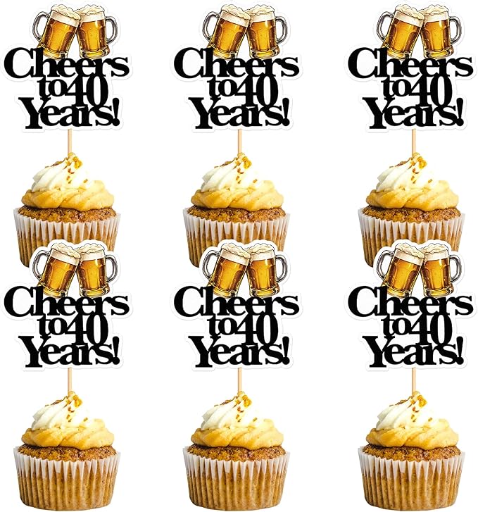 Ercadio 28 PCS Beer Party Cupcake Toppers Cheers and Beers Happy Birthday Decor for Cheers to 40 Years Cake Topper Favor for Summer Family Party Decor Supplies