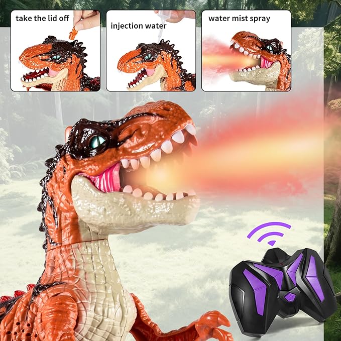 Remote Control Dinosaur Toys for Kids 3-5 5-7 8-12, RC Walking T-Rex Dinosaur Robot Toy with Water Mist Spray, Lights and Sounds, Rechargeable Battery, 3 4 5 6 7 8 Years Old Boy Girl Birthday Gift