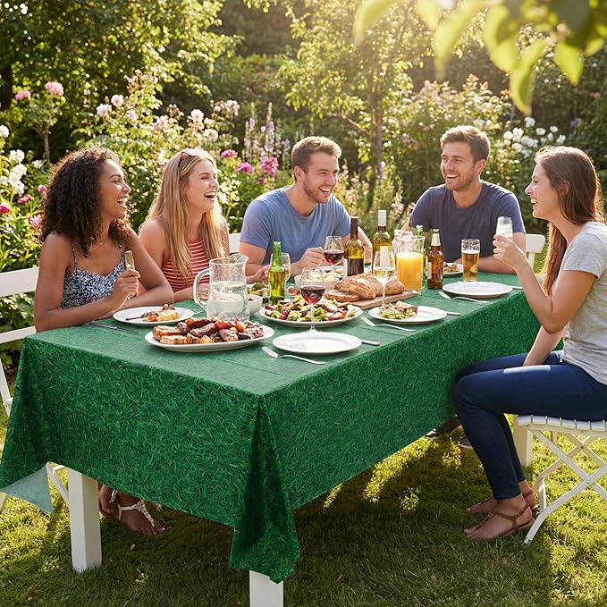 3 Pack Green Grass Field Plastic Tablecloth, 54 x 108 Inch Golf Table Cloth Disposable Tablecloths for Rectangle Tables Waterproof Sports Theme Table Cover for Golf Football Birthday Party Supplies