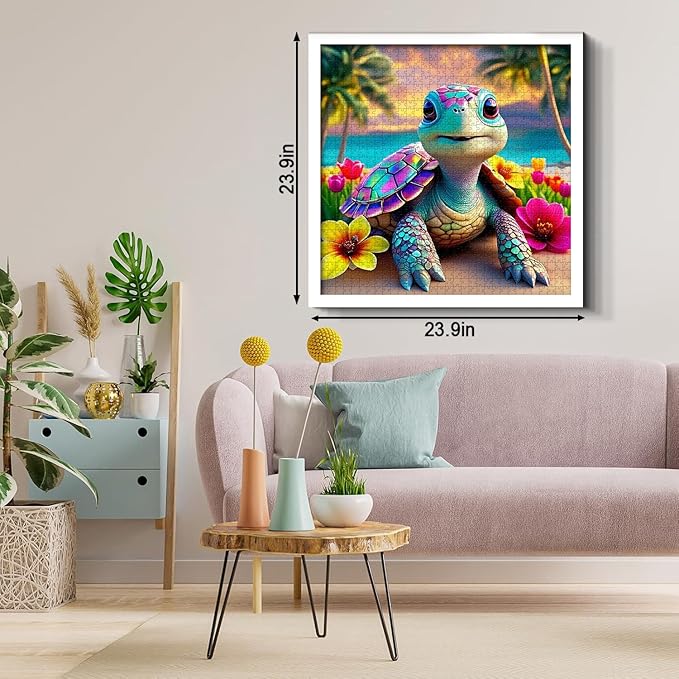Rainbow Turtle Puzzles for Adults 1000 Pieces, PICKFORU Summer Turtle Beach Jigsaw Puzzle, Impossible Challenging Seaside Flower Animal Theme as Home Decor
