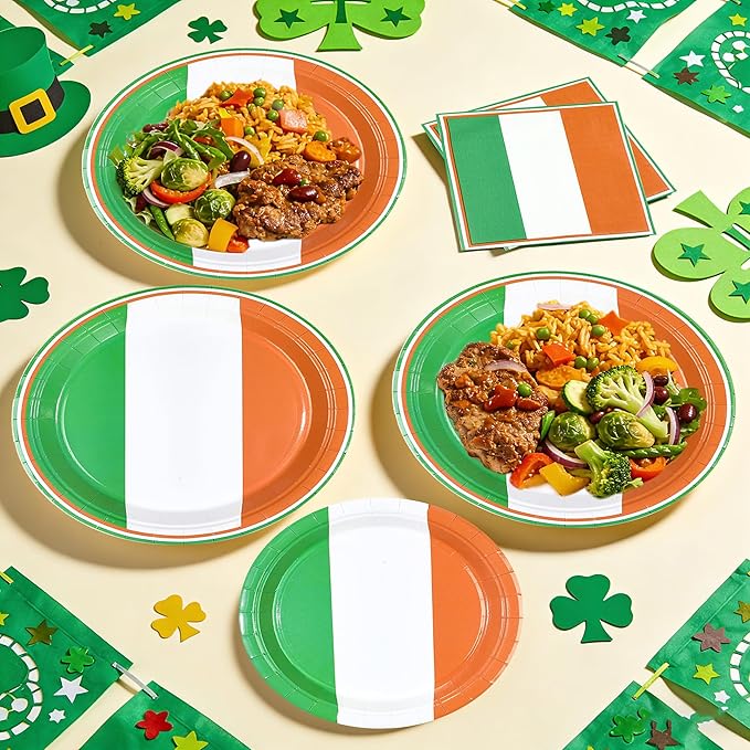 96Pcs St. Patrick's Day Party Supplies Disposable Irish Flag Paper Plates and Napkins Irish Themed Tableware Set for Country Decoration St Patricks Day Brithday Supplies, Serves 24