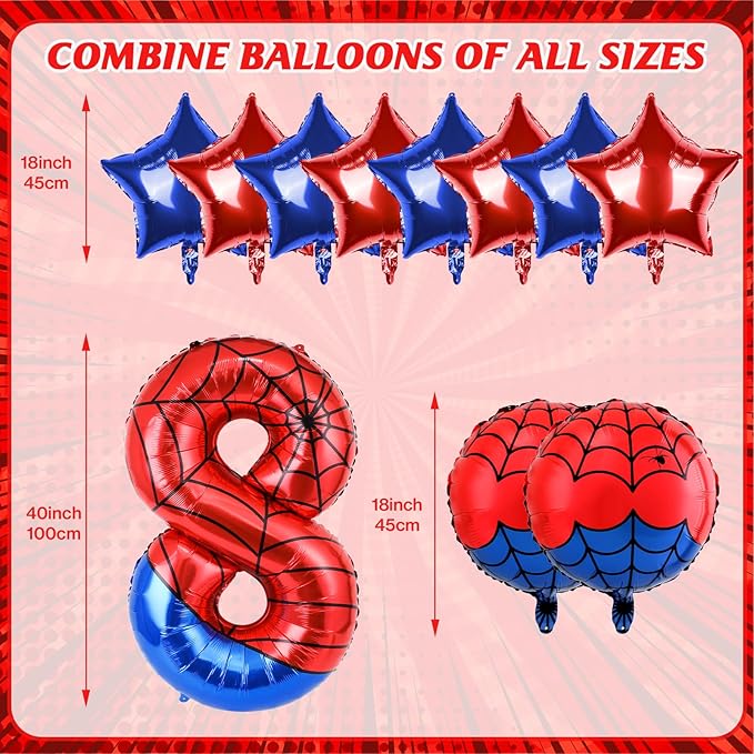 40 Inch Spider Theme Number Balloon, Number Block Foil Number 8 Balloons Large Big Numbers Helium Balloon for Girls Boys 8th Birthday Theme Party Decorations (Number 8)