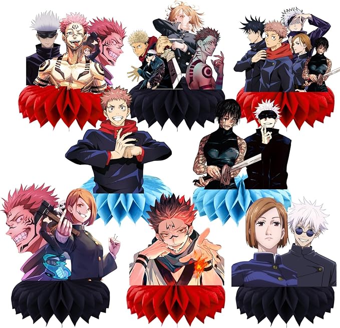 8Pcs Cartoon For Jujutsu Manga Kaisen Honeycomb Table Centerpiece,Birthday Party Supplies Table Decorations for Party Decorations.