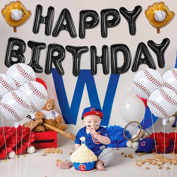 Baseball Party Decorations Baseball Glove Balloons, Aluminium Foil Happy Birthday Banner Sports Themed Party Supplies for Boys Kids
