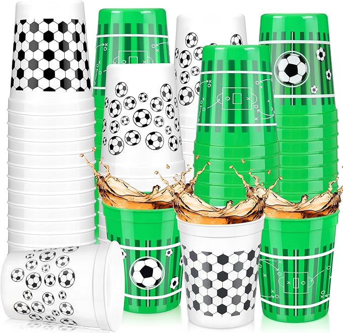 Norme 48 Pcs Soccer Party Cups Bulk Reusable Soccer Fan Party Plastic Cups 16 oz Sports Ball Reusable Party Supplies Decorations Soccer Ball Plastic Drinking Cup for Sport Birthday Party Favor