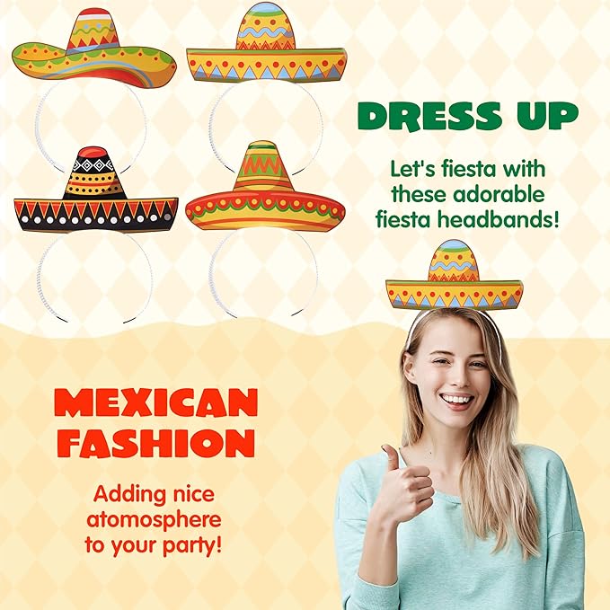 JOYIN 24 Pcs Cinco de Mayo Sombrero Headbands for Mexican Themed Fiesta Party, Party Supplies Decorations for Fun Fiesta Hat Party Supplies, Luau Event Photo Props