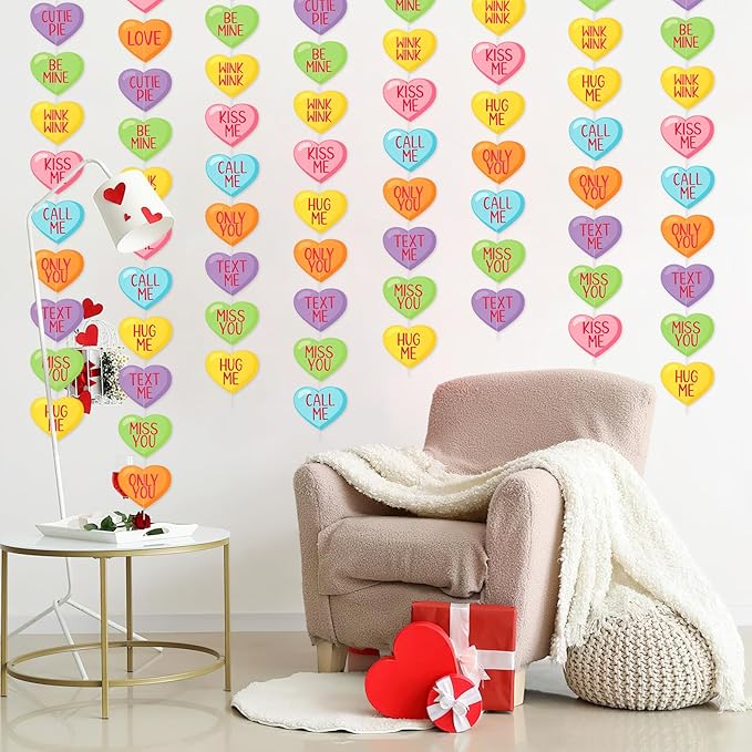 MARFOREVER 41Ft Valentines Day Candy Heart Garland, No DIY Conversation Heart Banner 5 Pcs Love Hanging Paper Banners for Valentine's Sweet Day Party Decorations Wedding Anniversary Birthday Supplies