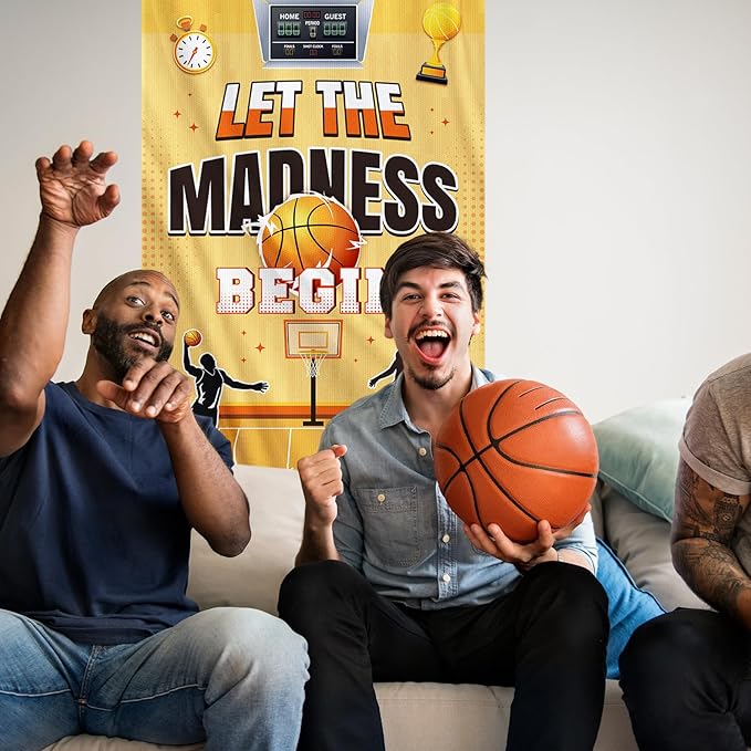 Basketball Theme Decorations, College Basketball Banner Door Cover Party Decorations, Basketball Theme Let the Madness Begin Welcome Banner Party Decor for Outdoor Indoor Classroom