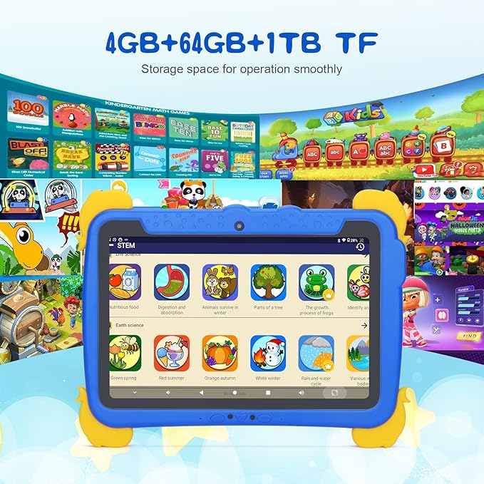 C idea Android 13 Kids Tablet,10.1 inchTablet for Kids,Children Tablet 4GB RAM+64GB ROM(1TB TF), FHD IPS Screen,Pre-intalled IWAWA,6000mAh Battery,5G WiFi|Great Gift for Toddler(Blue)