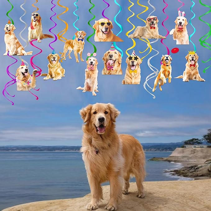 Golden Retriever Hanging Swirls Golden Retriever Birthday Party Decorations 20Pcs Dog Party Ceiling Streamers Retriever Party Supplies for Puppy Dog Party Hanging Decorations