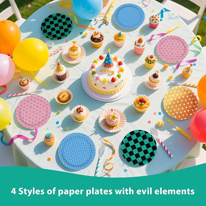 60Pcs Demon Party Paper Plates 7 Inch Disposable Heavy Duty Anime Demon Themed Birthday Dessert Plates Cartoon Film Comic Theme Decorations for Boys Girls Birthday Party Supplies