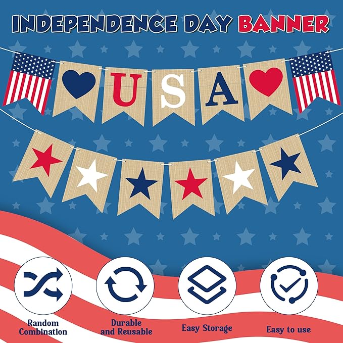 OHOME 4th of July Decorations - 4th of July Banner for Veterans Day | Fourth of July Decor Indoor Outdoor Outside - July 4th Garland Accessories Party Favors Supplies Wreath for Window Wall Door