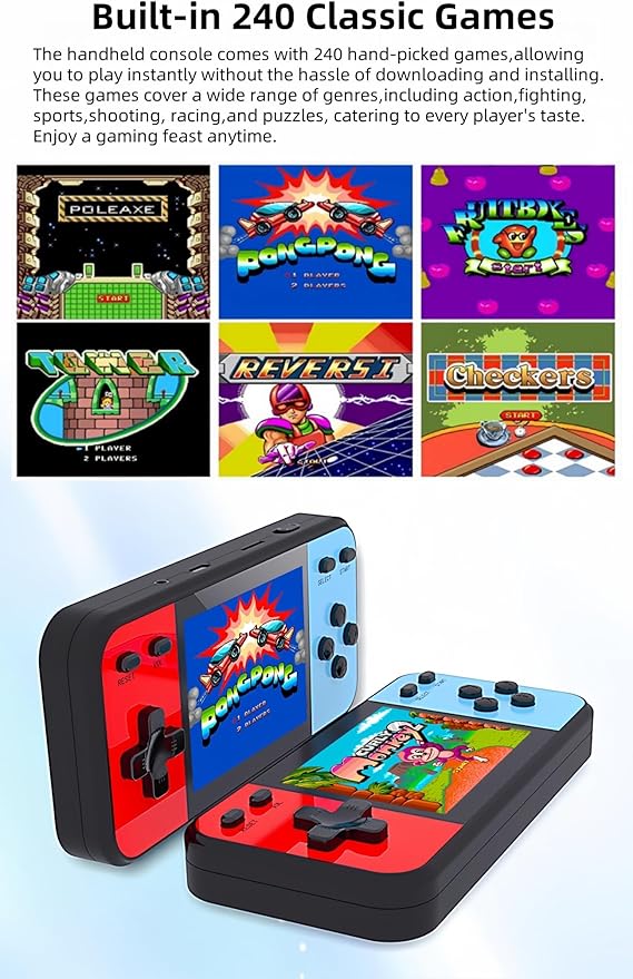 JXD Mini 3-inch LCD Screen Retro Video Game Console with 240 Games Connects to TV Children's Handheld Electronic Game Puzzle Toys Christmas Travel and Leisure Essential