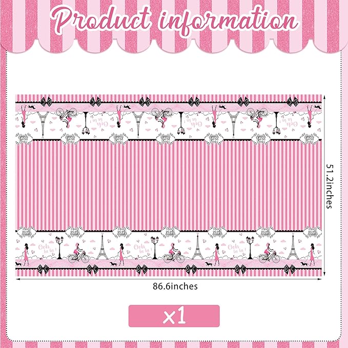 Paris Birthday Decorations Eiffel Tower Tablecloths Pink Paris Theme Eiffel Tower Plastic Disposable Rectangle Table Covers for Baby Shower Wedding Girl Birthday Party Favors Decorations Supplies