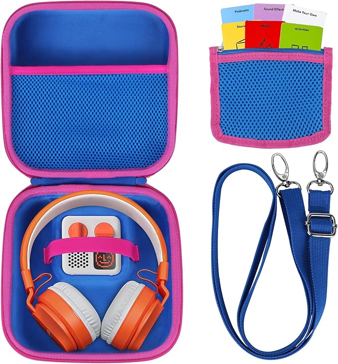 Storage Case Compatible with YOTO Mini + Headphones Kids Audio Player Travel Device Stories Music Podcast Radio Speaker (Blue + Rose red Zipper)