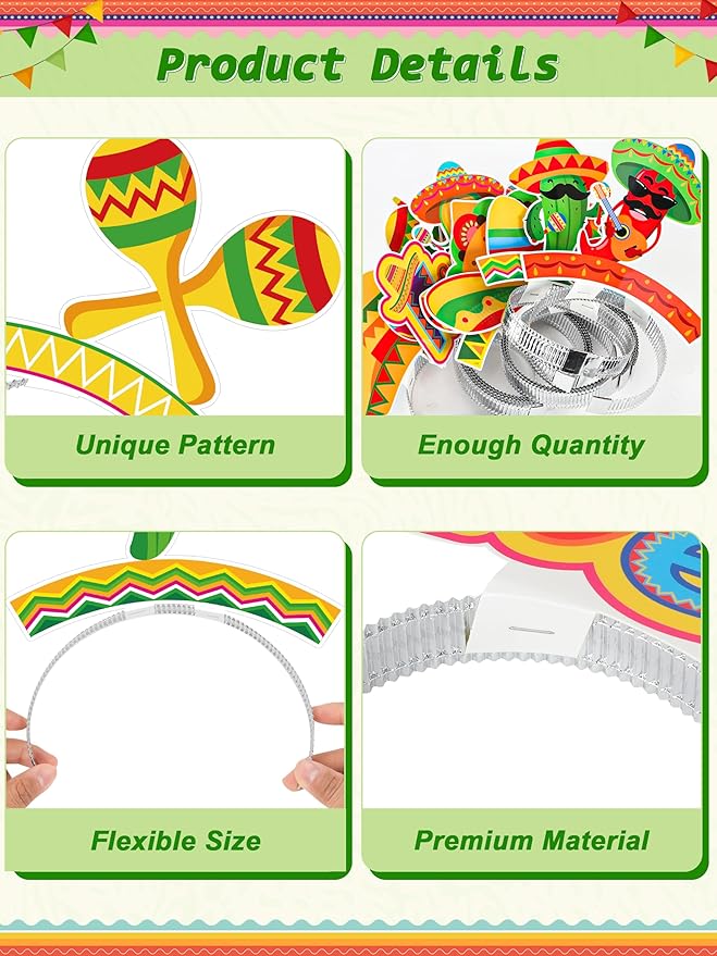 Melisheer Sombrero Party Hats, Mexican Sombrero Headbands, Colorful Cardboard Cinco De Mayo Headpieces, Fiesta Head Toppers