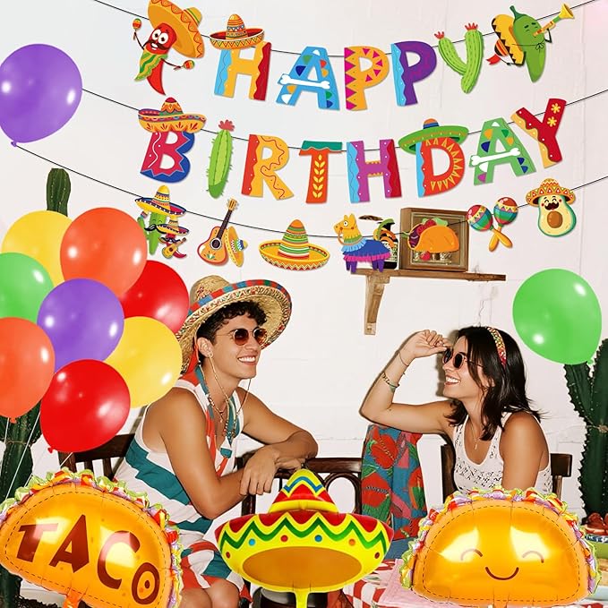 Mexican Fiesta Party Decorations Mexican Happy Birthday Banner Garland Balloons Colorful Cinco De Mayo Taco Decorations for Mexican Birthday Taco Tuesday Decor Fiesta Party Supplies