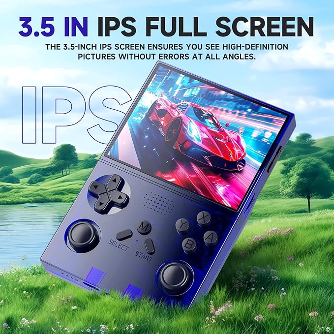 R40 Retro Handheld Game Console - Open Source System,3.5" IPS Screen, 18,000+ Classic Games, 128G TF Card, 3000mAh Battery, Portable Gaming Player for Travel, Retro Gaming Console, Blue