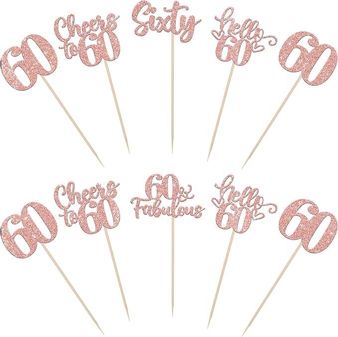 15PCS Happy 60th Birthday Centerpiece Sticks Sixty Hello 60 Cheers to 60 Table Flower Centerpieces Sticks 60 Fabulous Floral Decorations for Happy 60th Birthday Party Centerpieces Supplies Rose Gold