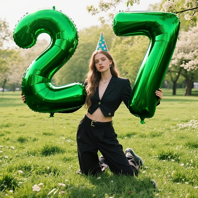 40 Inch Green Large 7 Number Balloons Dark Green, Big Foil Number Balloons, Giant Helium Happy 17th 27th Birthday Party Decorations for Man and Women, Huge Mylar Anniversary Party Supplies