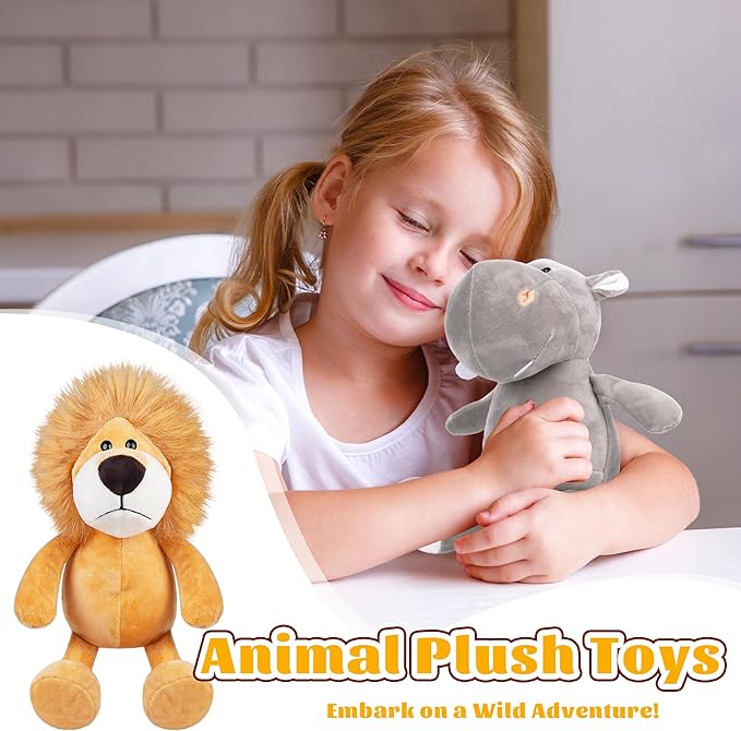 Elcoho 15 Pieces Safari Stuffed Animals Plush Toy 9.8 Inch Jungle Animals Stuffed Toys Cute Zoo Stuffed Animal Plushies Toys for Birthday Party Supplies Gifts Class Award