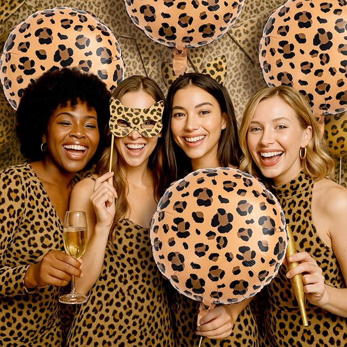 BBTO 6 Pcs 18 Inch Neon Rainbow Leopard Birthday Foil Balloons Color Cheetah Balloons Cheetah Birthday Decorations Neon Rainbow Leopard Decorations Supplies for Party (Golden Brown)