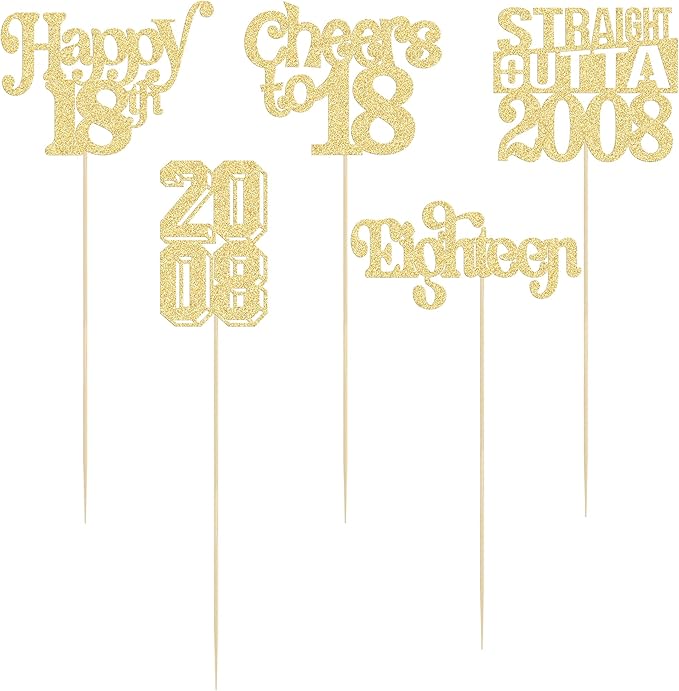Gyufise 15Pcs Happy 18th Birthday Centerpiece Sticks Eighteen Straight Outta 2008 Table Flower Centerpieces Sticks for Cheers to 18th Birthday Party Supplies Gold