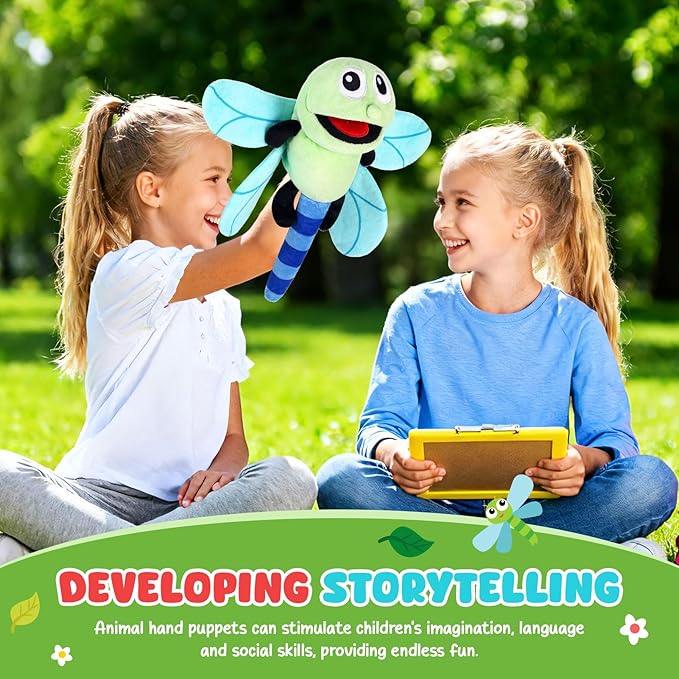 Animal Hand Puppets 11 Inch Insect Plush Ladybug Ant Dragonfly Caterpillar Puppet Toys Role-Play Puppets for Kids Storytelling Imaginative Pretend Play Teaching Preschool(Dragonfly)