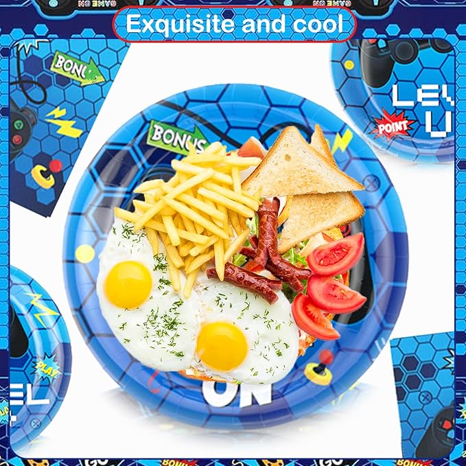 Video Game Birthday Decorations,Game Party Decorations,Backdrop,Plates,Napkins,Latex and Foil Balloons Tablecloth,Party Supplies for Boys Adults.
